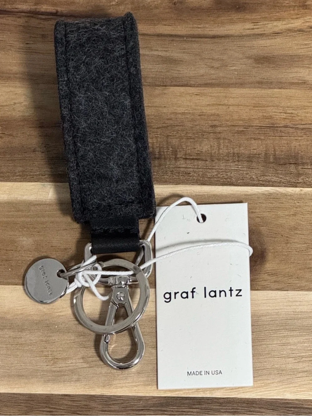 NWT Graf Lantz Merino Wool Felt Loop Key Fob Charcoal Black